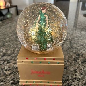 Neiman Marcus Festive Green and Gold Snow Globe